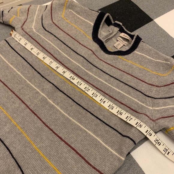 Kew - Extrafine Merino Wool Gray Striped Sweater -  Large - Picture 7 of 8